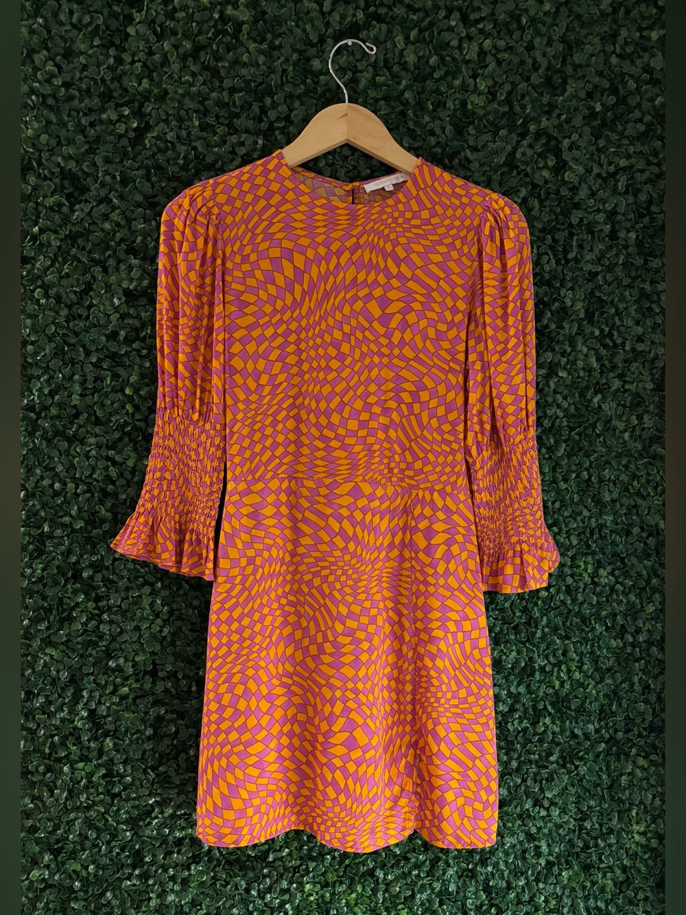 Sz M Olivaceous Psychedelic Optical Print Mini Dress